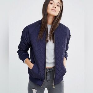 New Look Quilted Blue Bomber Jacket Size 6